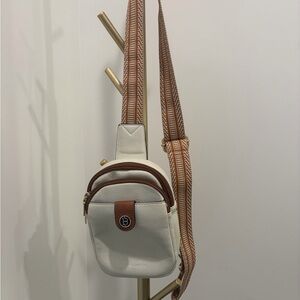 Elegant White and Brown Crossbody Bag
